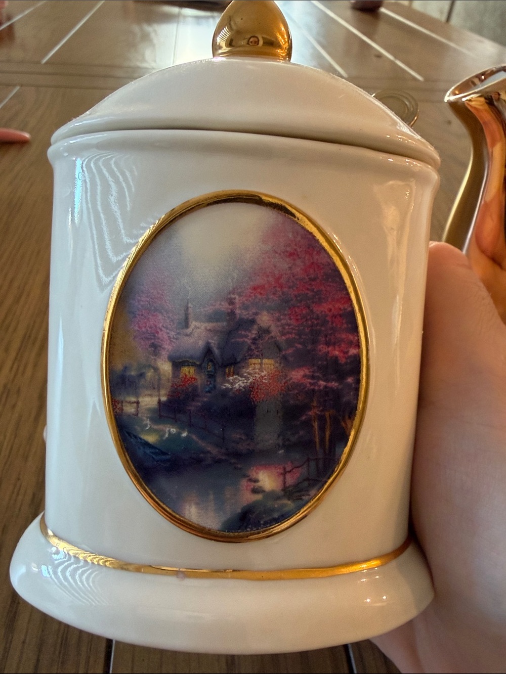 Vintage Thomas Kinkade Porcelain Teapot & Lidded Sugar Bowl Set